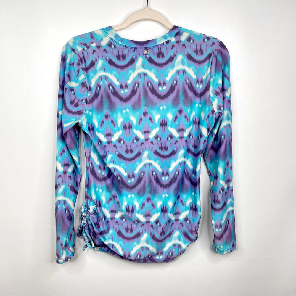 MAR BY VIX Tie-Dye Swim Top Rash Guard / Large / Turquoise & Purple - Picture 2 of 11